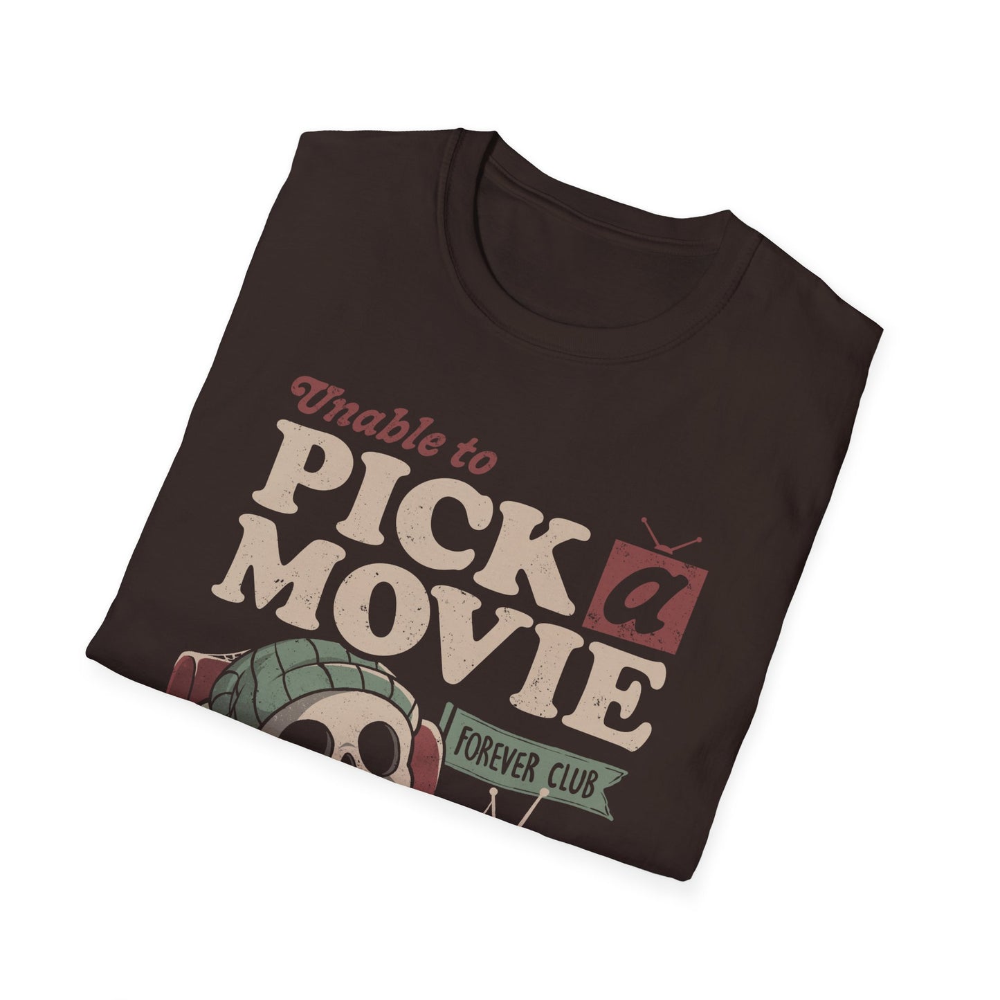 Unable to Pick a Movie – Funny Skeleton Watching TV T-Shirt
