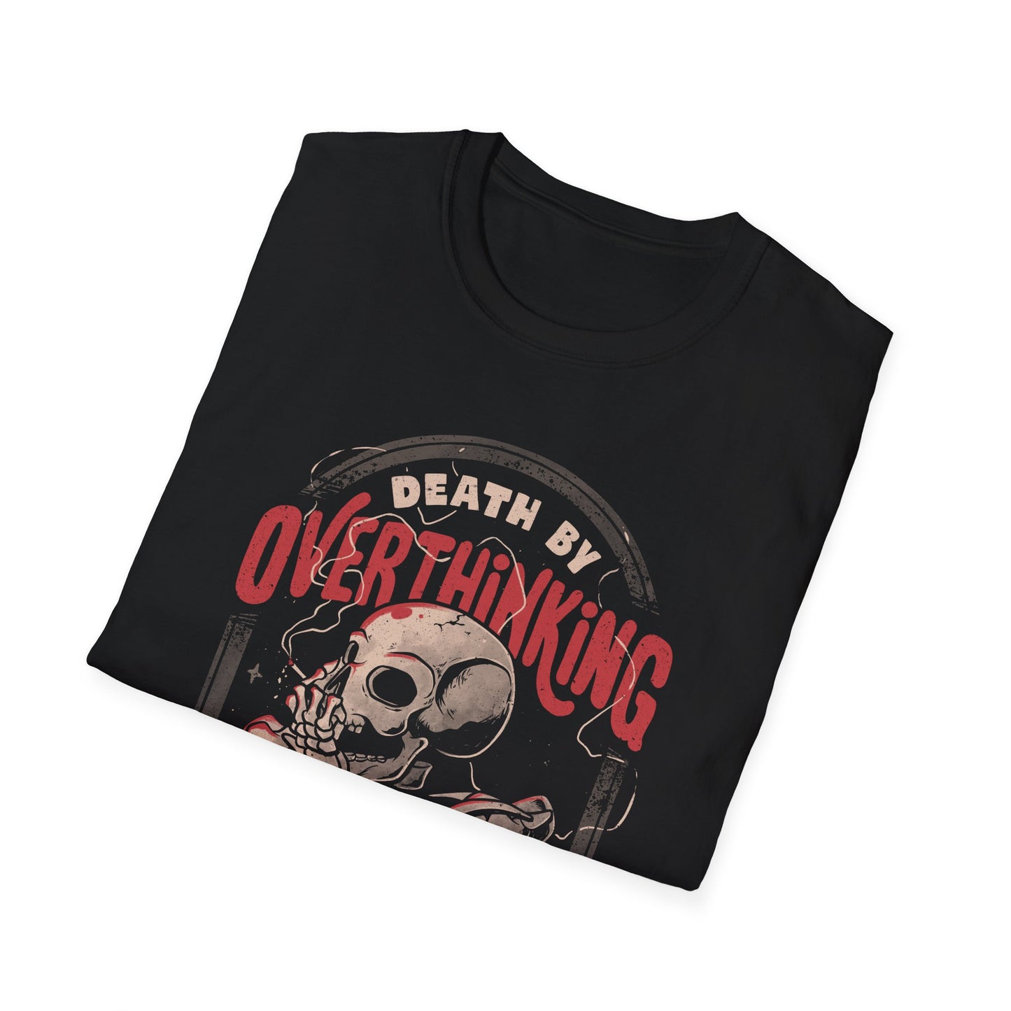 Death by Overthinking – Dark Introspective Skull T-Shirt
