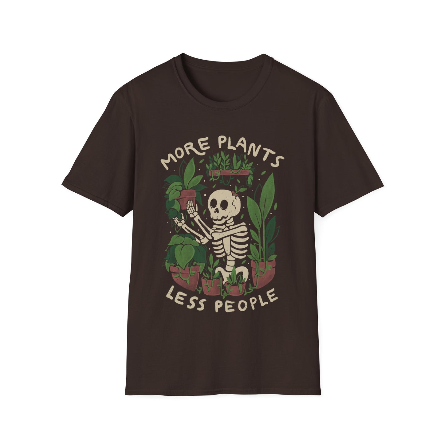 More Plants Less People – Cute Skeleton Gardener T-Shirt