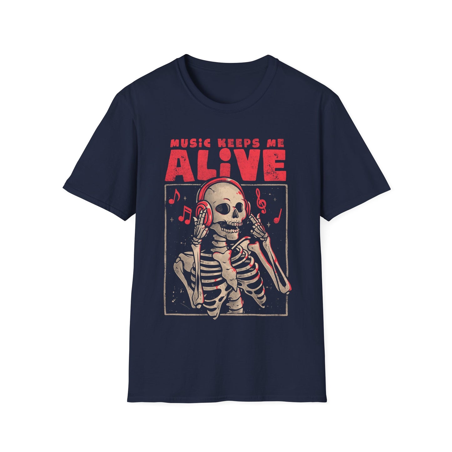 Music Keeps Me Alive – Dark Ironic Skull T-Shirt
