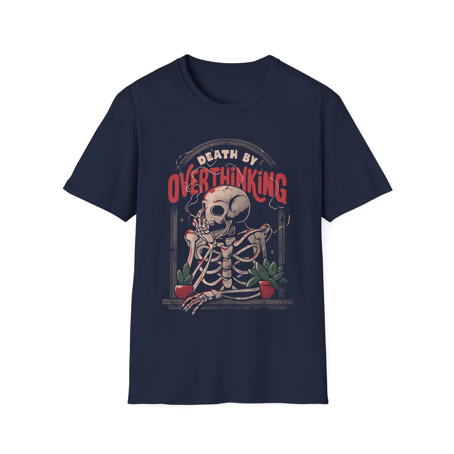 Death by Overthinking – Dark Introspective Skull T-Shirt