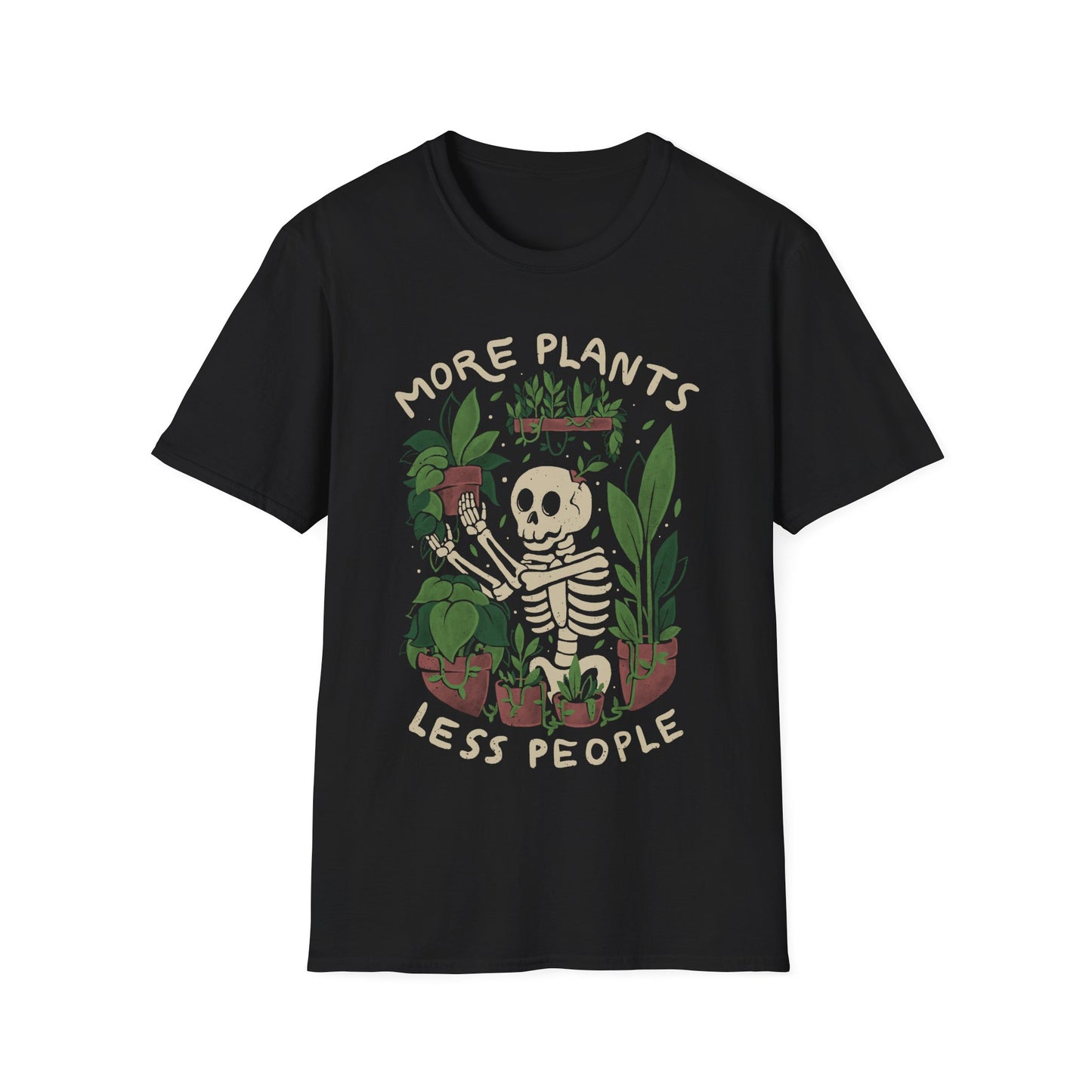 More Plants Less People – Cute Skeleton Gardener T-Shirt