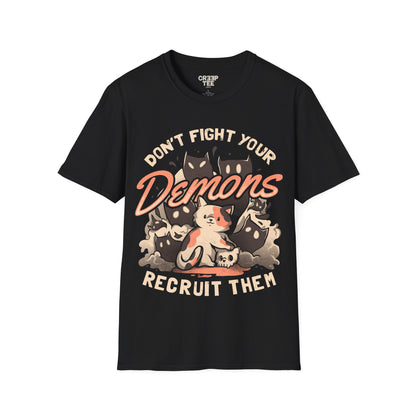 Recruit Your Demons – Dark & Cute Kitten Reading with Ghosts T-shirt