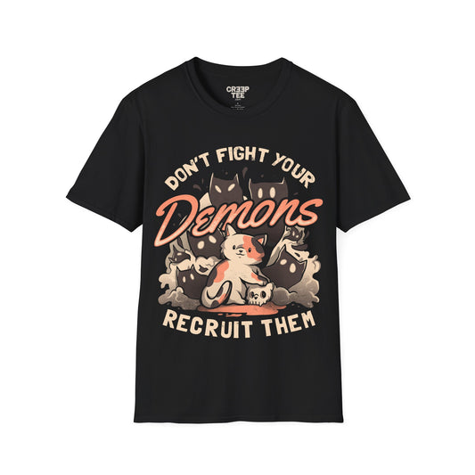 Recruit Your Demons – Dark & Cute Kitten Reading with Ghosts T-shirt