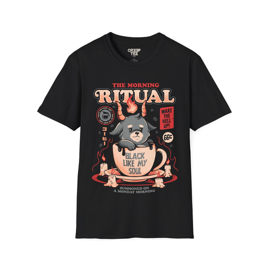 The Morning Ritual – Cute Baphomet Coffee T-Shirt