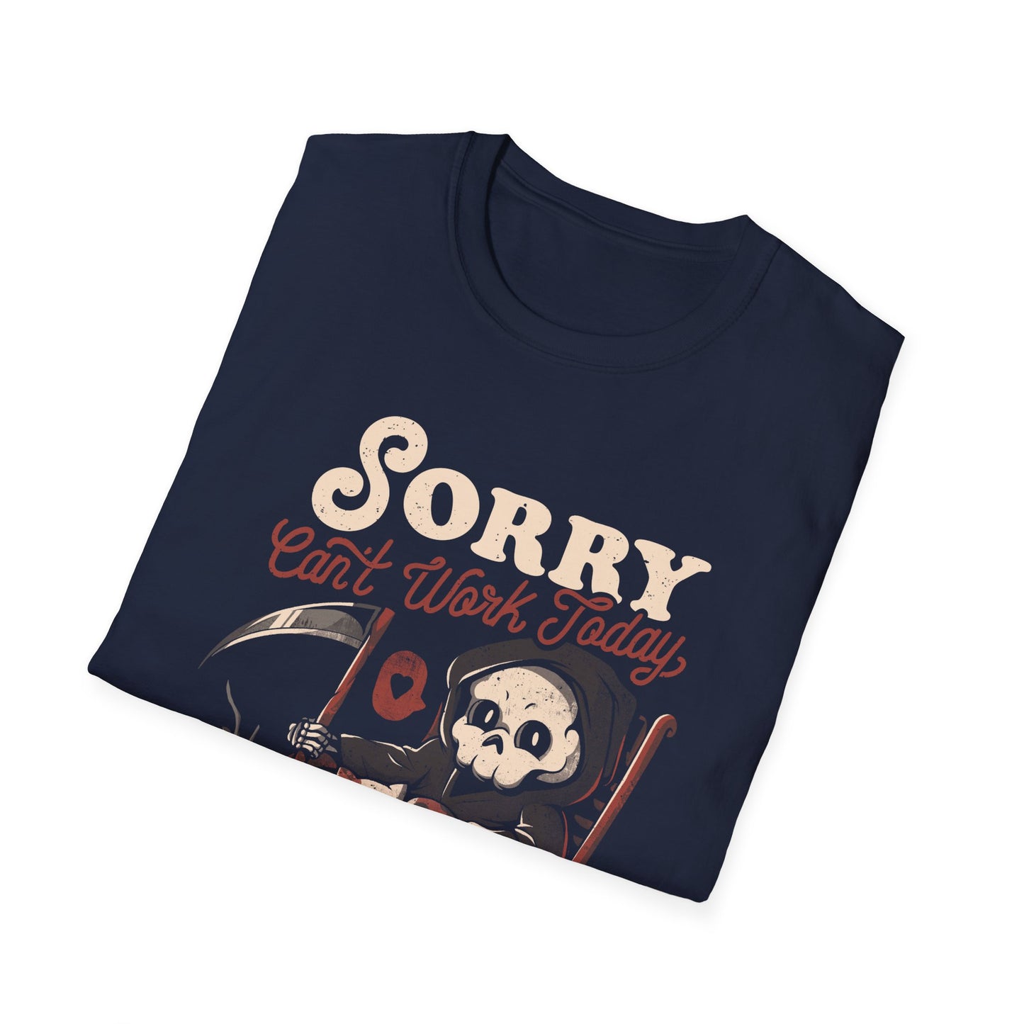 Can’t Work Today – Lazy Grim Reaper & Cat Cozy T-Shirt