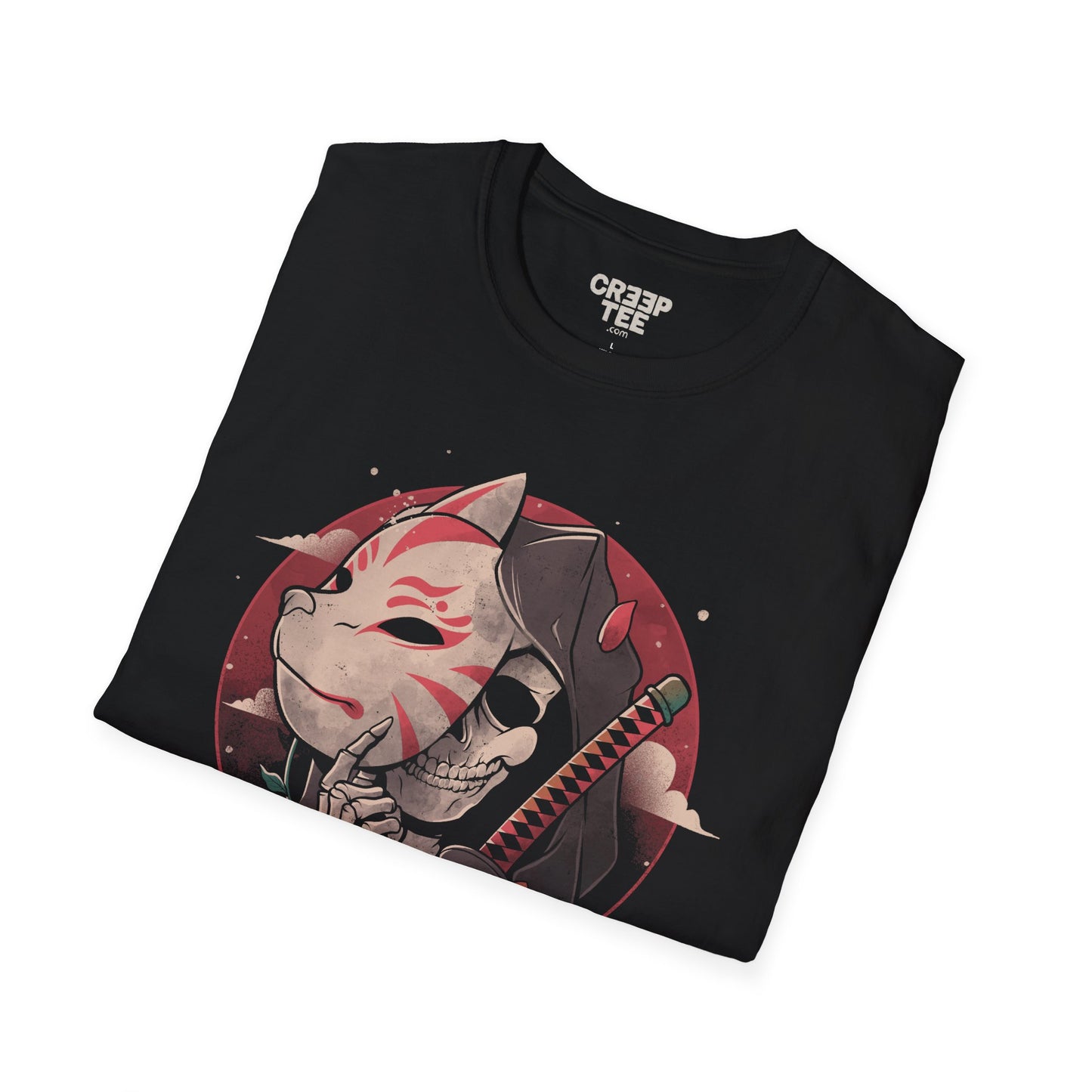 Death Messenger – Grim Reaper with Katana & Kitsune Mask T-Shirt