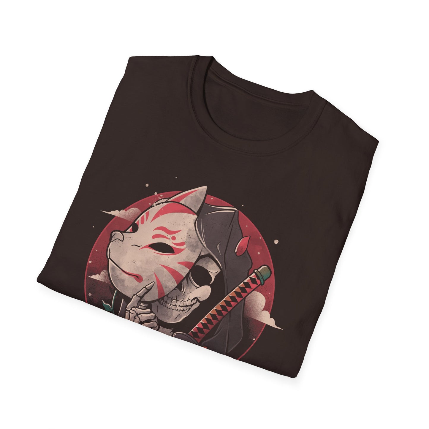 Death Messenger – Grim Reaper with Katana & Kitsune Mask T-Shirt