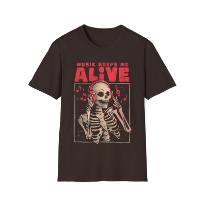 Music Keeps Me Alive – Dark Ironic Skull T-Shirt