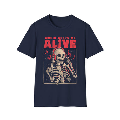 Music Keeps Me Alive – Dark Ironic Skull T-Shirt