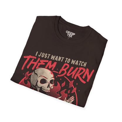 Watch Them Burn – Dark & Ironic Skull T-shirt