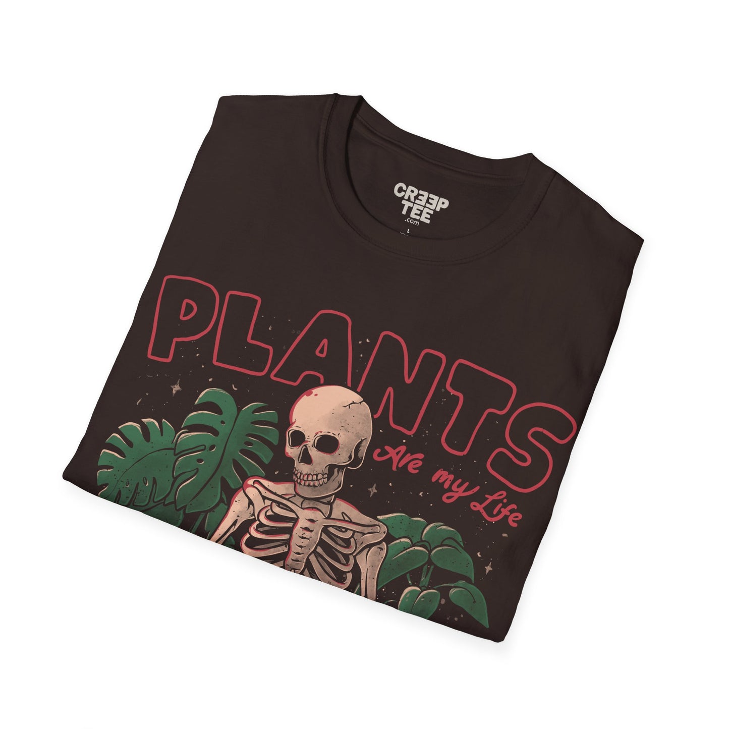 Plants Are My Life – Dark Ironic Skeleton Gardening T-Shirt