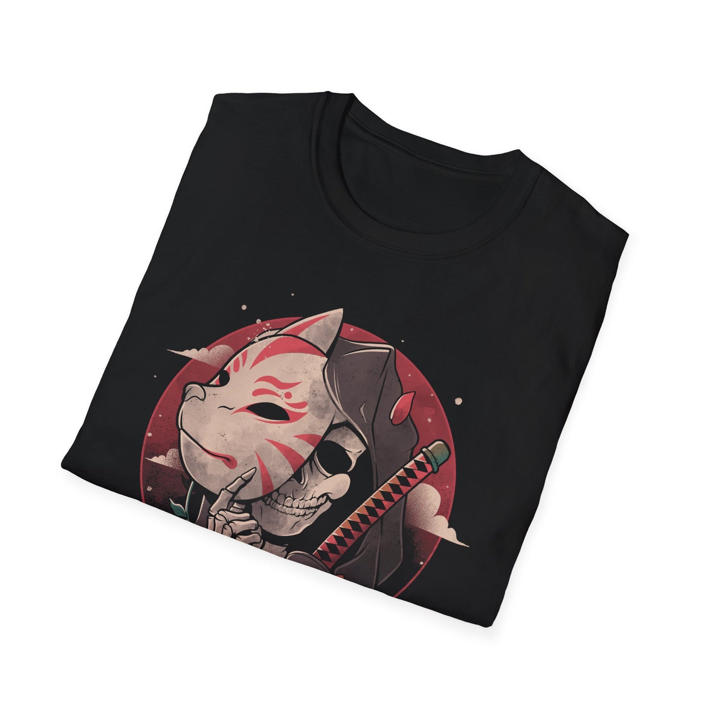 Death Messenger – Grim Reaper with Katana & Kitsune Mask T-Shirt