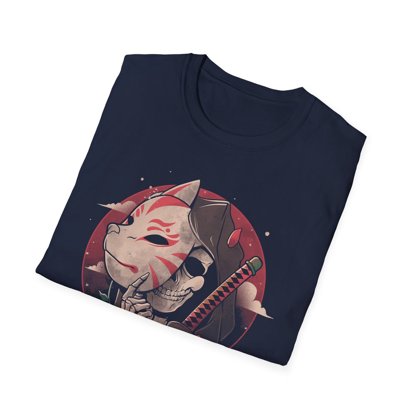 Death Messenger – Grim Reaper with Katana & Kitsune Mask T-Shirt