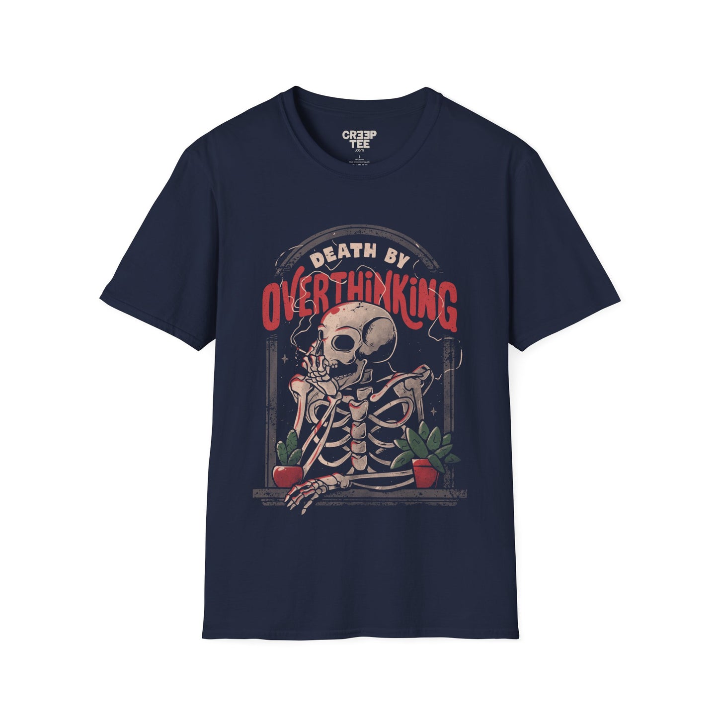 Death by Overthinking – Dark Introspective Skull T-Shirt