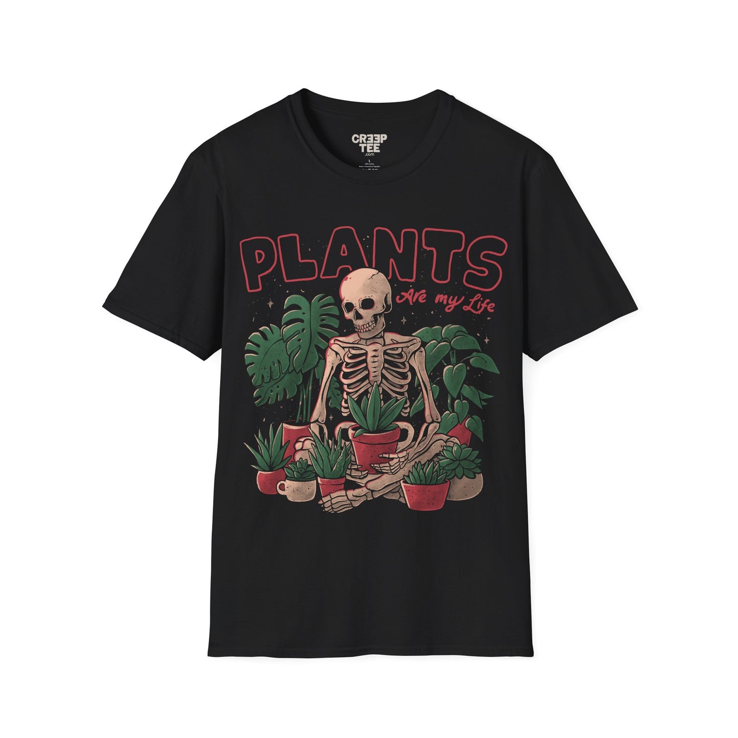 Plants Are My Life – Dark Ironic Skeleton Gardening T-Shirt