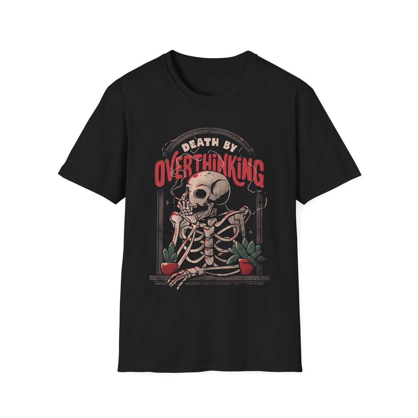 Death by Overthinking – Dark Introspective Skull T-Shirt