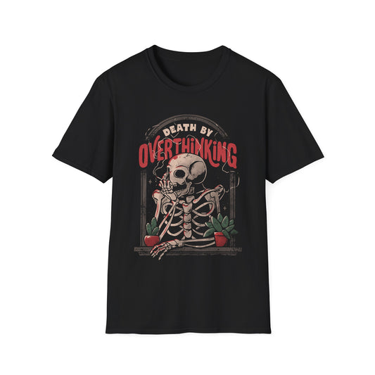 Death by Overthinking – Dark Introspective Skull T-Shirt