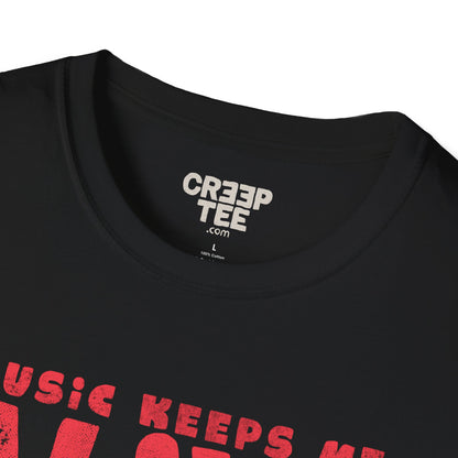 Music Keeps Me Alive – Dark Ironic Skull T-Shirt