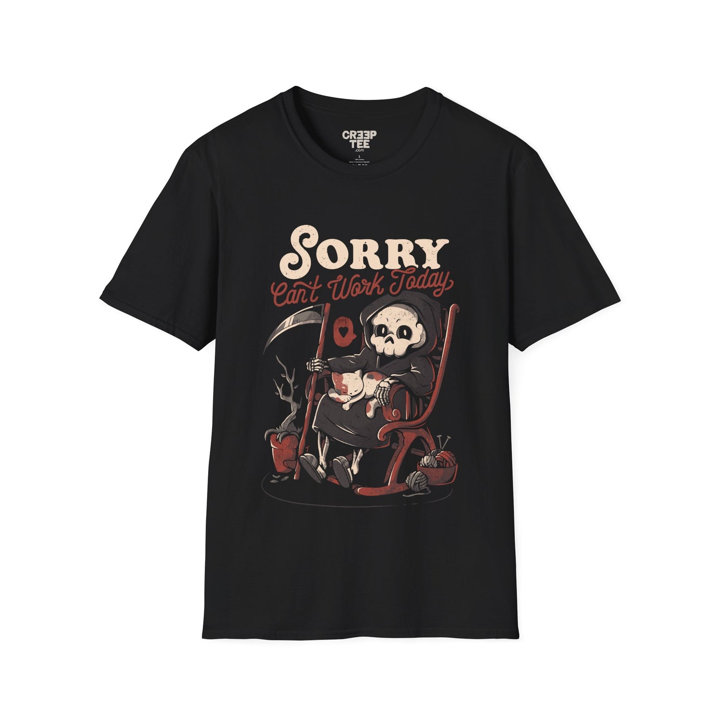 Can’t Work Today – Lazy Grim Reaper & Cat Cozy T-Shirt