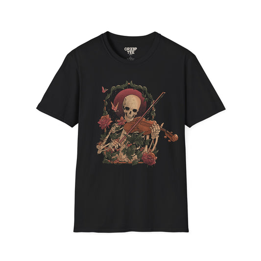 Death Song – Macabre & Poetic Skeleton Violinist T-Shirt