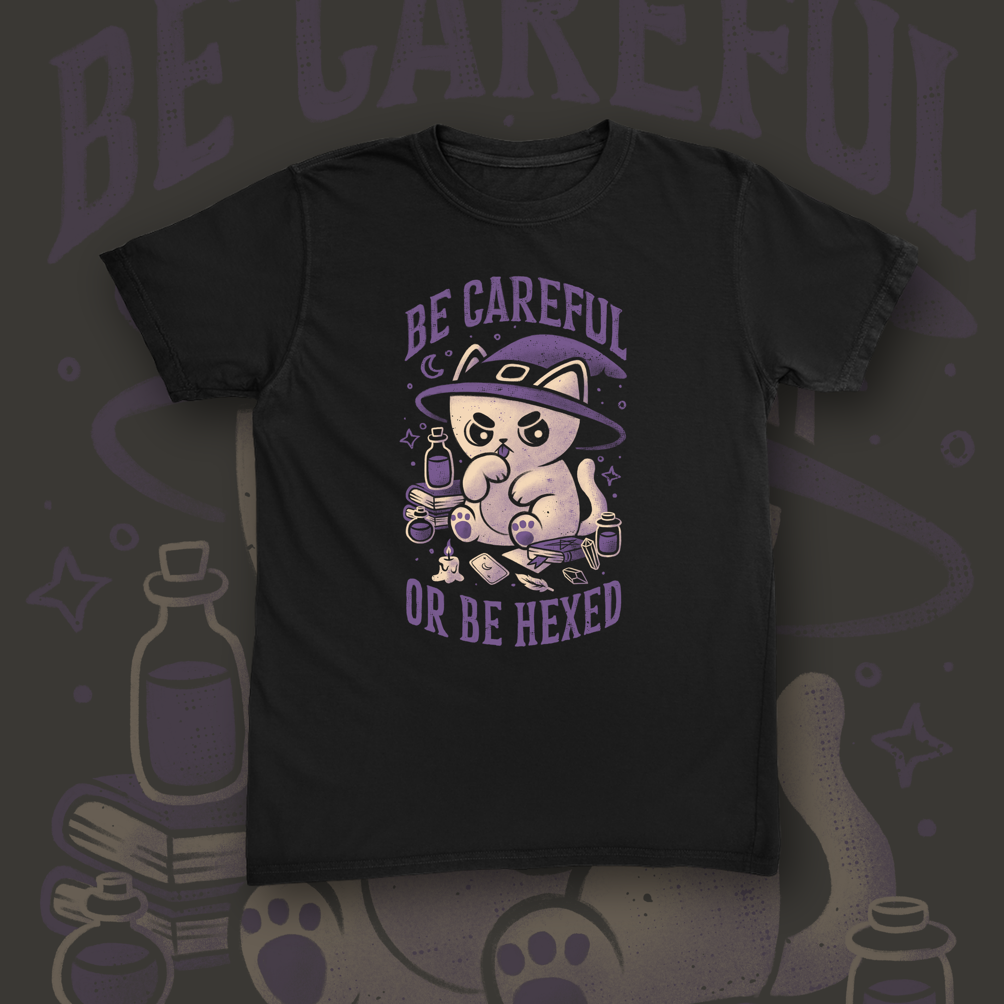 Be Careful Or Be Hexed tee mockup