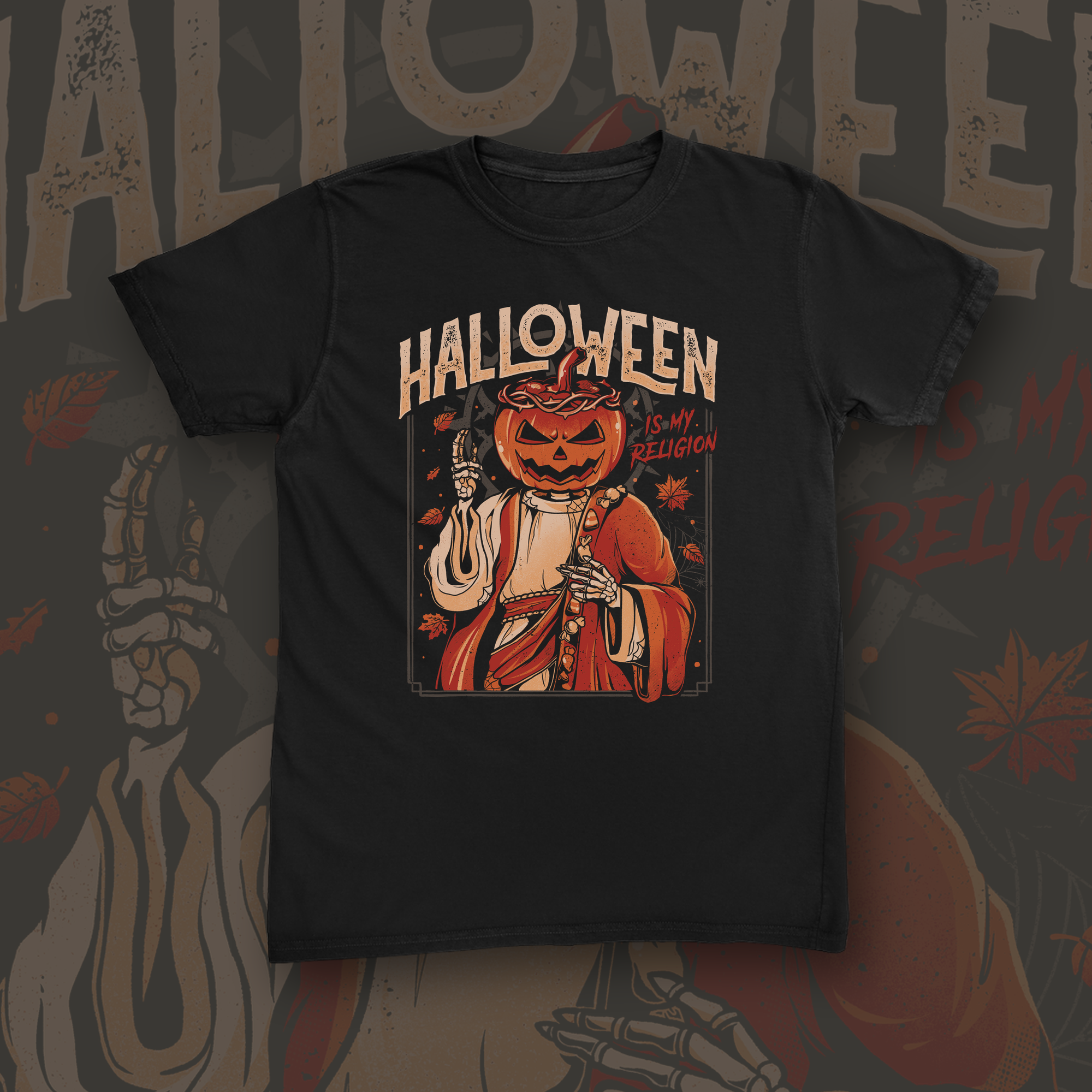 Halloween Is My Religion tee mockup