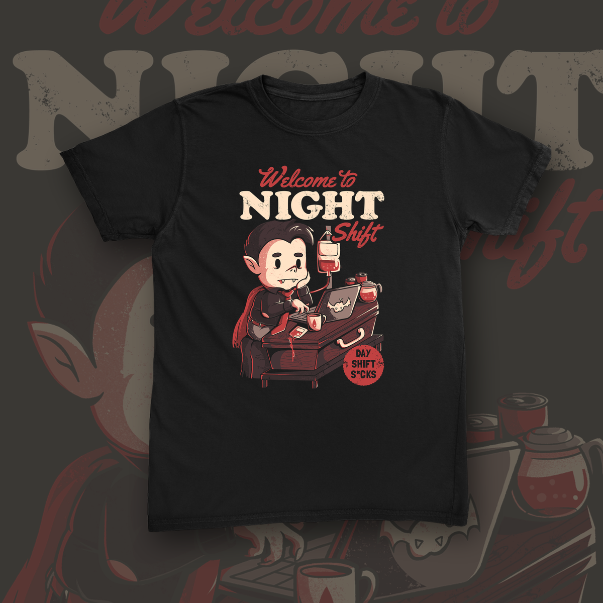 Welcome To Night Shift tee mockup